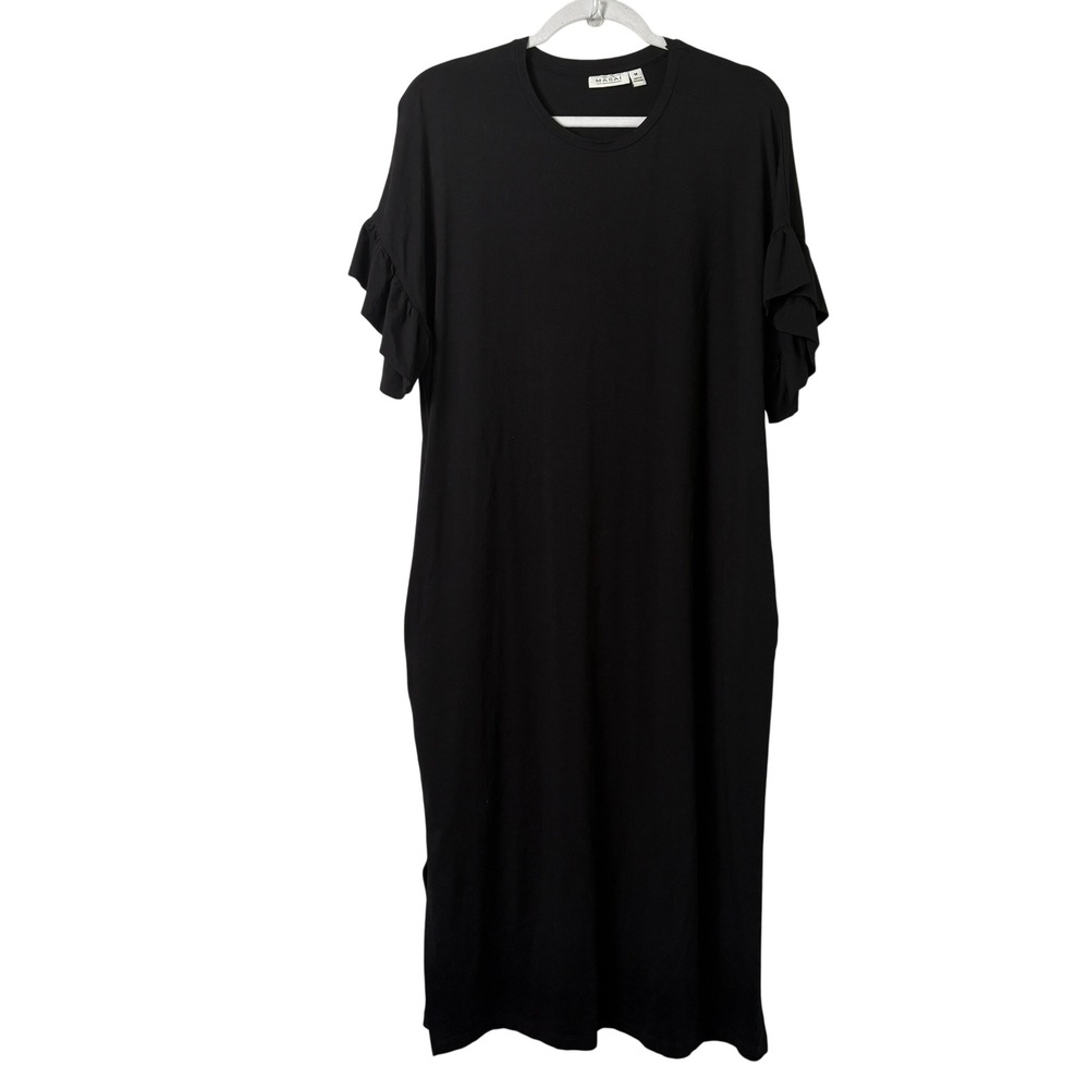 Masai Copenhagen Nali Ruffle Sleeve Dress Womens M Black Pocket Midi Minimalist‎